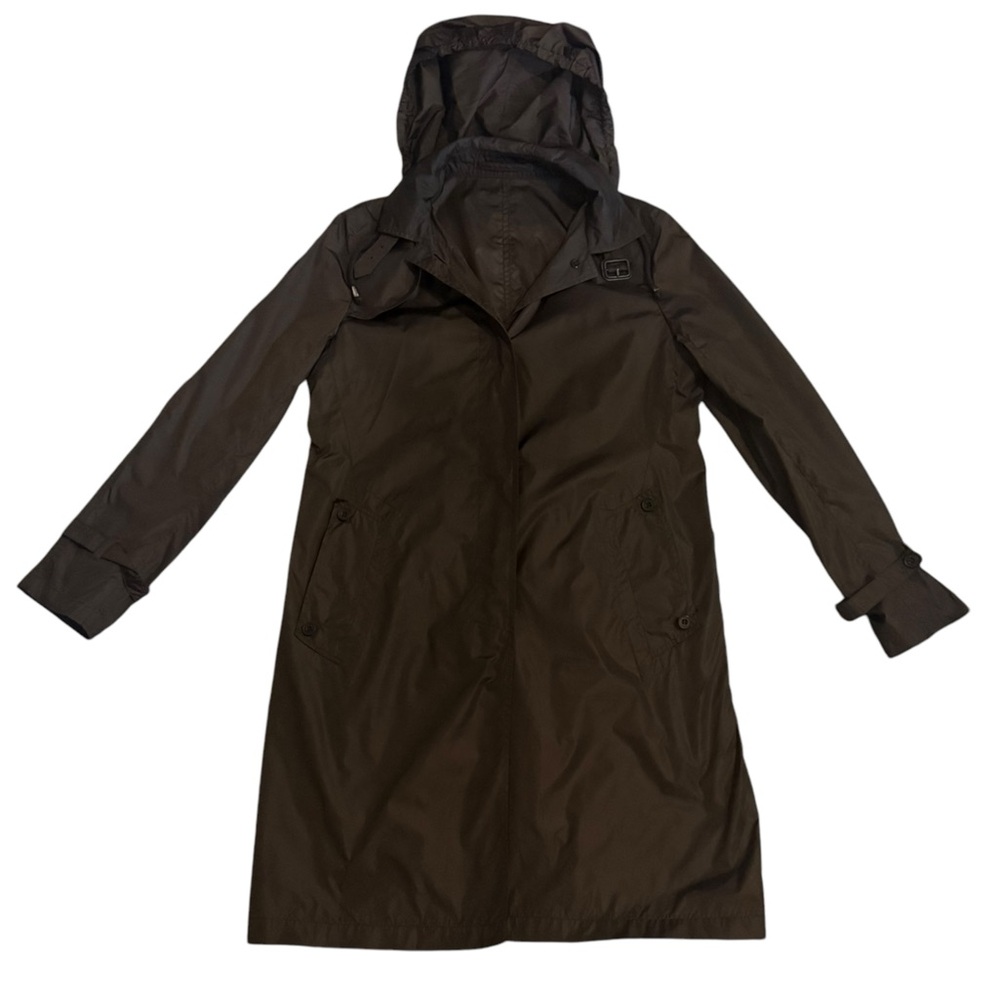 Aquascutum London Brown Long Packable Hooded Rain Coat Womens Size Small - Picture 3 of 15